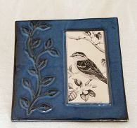 Ceramic Sparrow Garden Wall Plaque (Blue Border)