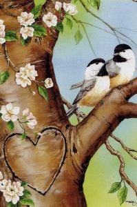 Chickadees In Love Large Flag