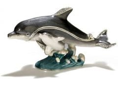 Dolphin & Calf Bejeweled Enamel Trinket Box