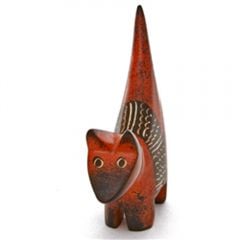 Kenyan Soapstone Cat Figurine (Red/Brown).