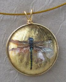 Tyna--5 Fused Glass Necklace Small Gray Pendant Gentle Spirit White Dragonfly Decal Fused Glass Pendant Dragonfly Pendant