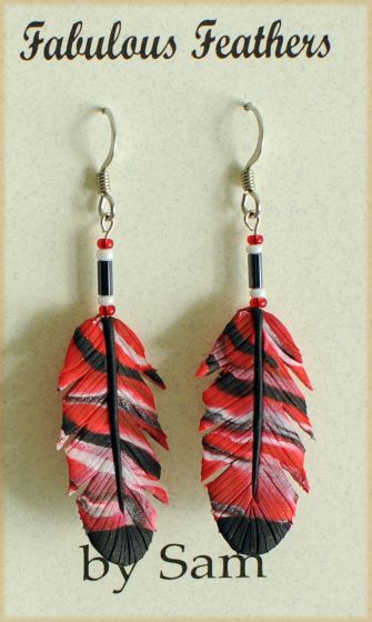 Cherry Clay Feather Earrings (Hook).