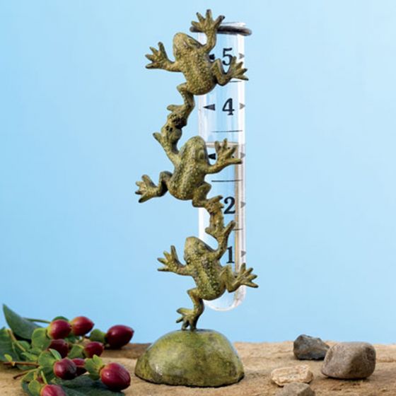 Frog Cast Brass Rain Gauge