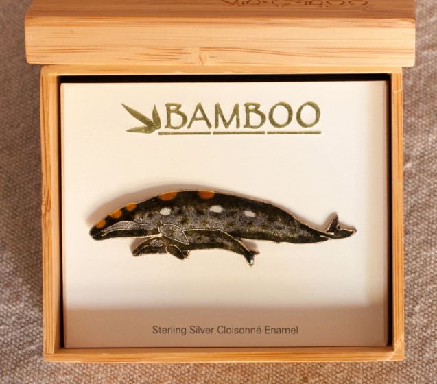Gray Whale And Calf Pin (Bamboo Jewelry).