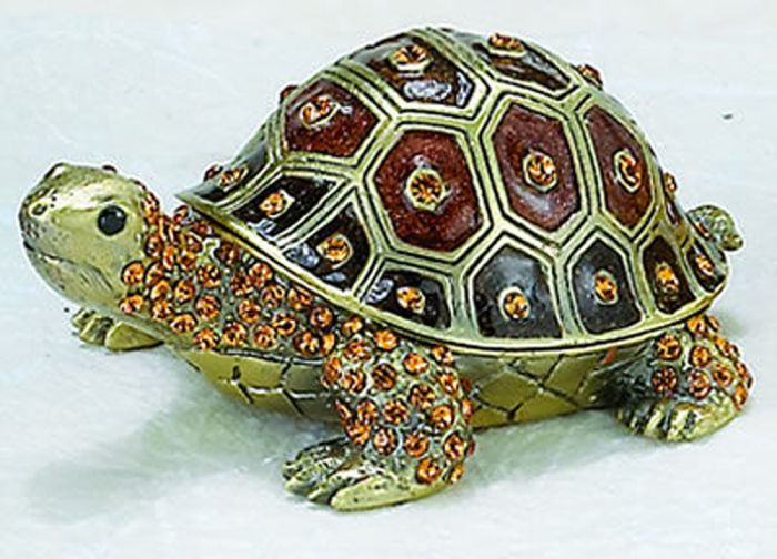 Brown Turtle Bejeweled Enamel Trinket Box