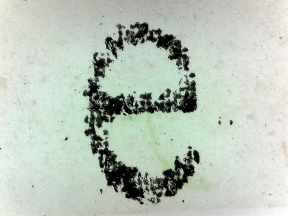 Letter "e" prepared microscope slide
