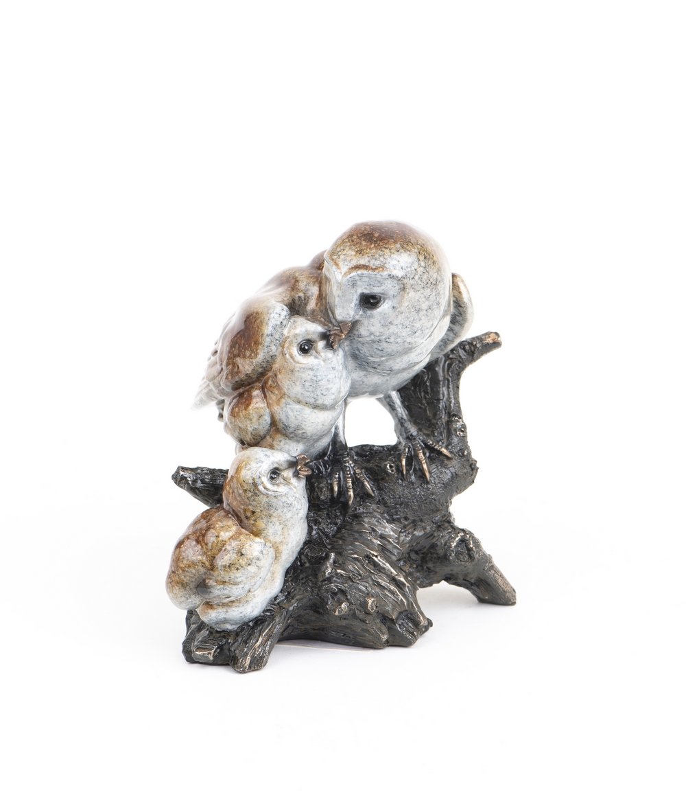 Owl & Fledglings Stonecast™ Sculpture