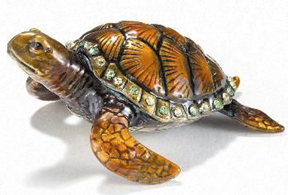 Sea Turtle Bejeweled Enamel Trinket Box